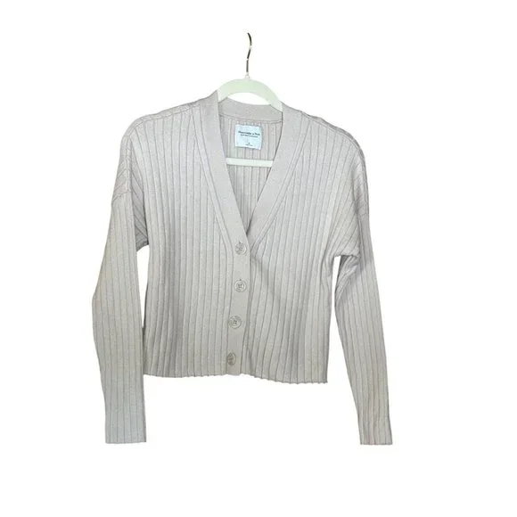 Abercrombie & Fitch Ribbed Knit Cardigan Size Small Preppy Y2K Cropped - Picture 2 of 5